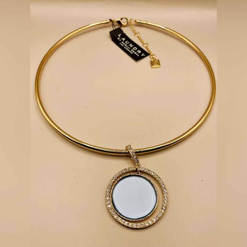 Laundry by Shelli Segal rhinestone circle pendant on a choker hard wire chain